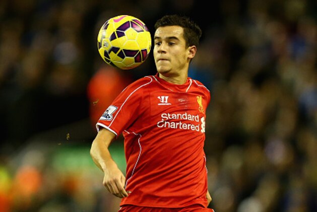 LIVERPOOL, ENGLAND - JANUARY 01:  Philippe Coutinho of Liverpool in action during the Barclays Premier League match between Liverpool and Leicester City at Anfield on January 1, 2015 in Liverpool, England.  (Photo by Clive Brunskill/Getty Images)