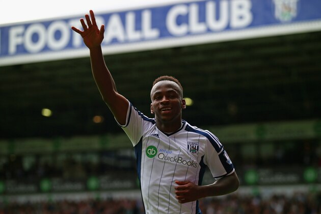 WEST BROMWICH, ENGLAND - AUGUST 16: Saido Berahino of West Brom celebrates scoring his second goal during the Barclays Premier League match between West Bromwich Albion and Sunderland at The Hawthorns on August 16, 2014 in West Bromwich, England.  (Photo by Clive Rose/Getty Images)