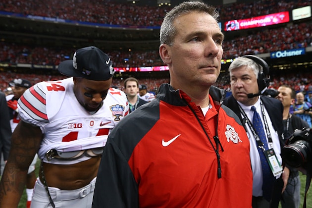 NEW ORLEANS, LA - JANUARY 01: Head coach Urban Meyer of the Ohio State Buckeyes celebrates after defeating the Alabama Crimson Tide in the All State Sugar Bowl at the Mercedes-Benz Superdome on January 1, 2015 in New Orleans, Louisiana. The Ohio State Buckeyes defeated the Alabama Crimson Tide 42 to 35. (Photo by Streeter Lecka/Getty Images) NEW ORLEANS, LA - JANUARY 01: Head coach Urban Meyer of the Ohio State Buckeyes celebrates after defeating the Alabama Crimson Tide in the All State Sugar Bowl at the Mercedes-Benz Superdome on January 1, 2015 in New Orleans, Louisiana. The Ohio State Buckeyes defeated the Alabama Crimson Tide 42 to 35. (Photo by Streeter Lecka/Getty Images)