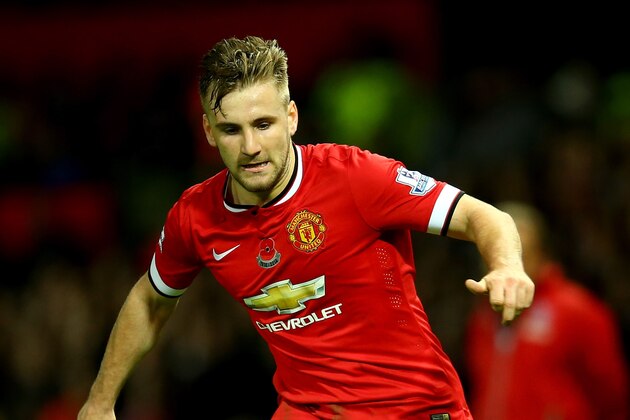 MANCHESTER, ENGLAND - NOVEMBER 08:  Luke Shaw of Manchester United in action during the Barclays Premier League match between Manchester United and Crystal Palace at Old Trafford on November 8, 2014 in Manchester, England.  (Photo by Richard Heathcote/Getty Images)