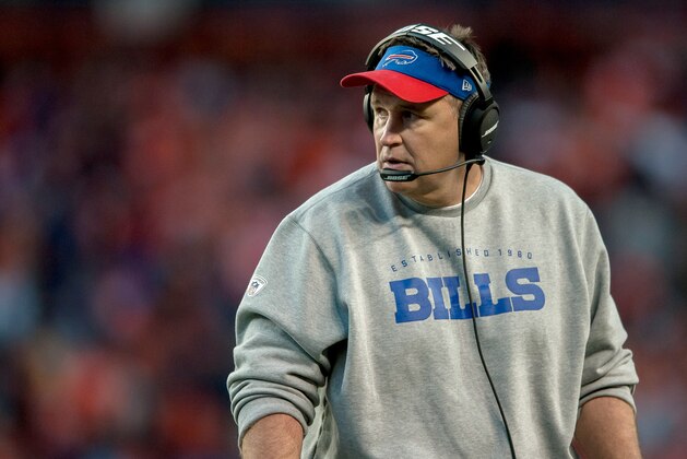 DENVER, CO - DECEMBER 7:  Head coach Doug Marrone of the Buffalo Bills looks on from the sideline during a game between the Denver Broncos and the Buffalo Bills at Sports Authority Field at Mile High on December 7, 2014 in Denver, Colorado.  (Photo by Dustin Bradford/Getty Images)