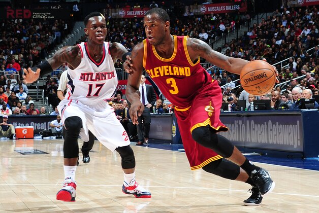 ATLANTA, GA - DECEMBER 30: Dion Waiters #3 of the Cleveland Cavaliers drives against the Atlanta Hawks on December 30, 2014 at Philips Arena in Atlanta, Georgia.  NOTE TO USER: User expressly acknowledges and agrees that, by downloading and/or using this Photograph, user is consenting to the terms and conditions of the Getty Images License Agreement. Mandatory Copyright Notice: Copyright 2014 NBAE (Photo by Scott Cunningham/NBAE via Getty Images)
