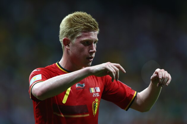 SALVADOR, BRAZIL - JULY 01:  Kevin De Bruyne of Belgium during the 2014 FIFA World Cup Brazil Round of 16 match between Belgium and USA at Arena Fonte Nova on July 1, 2014 in Salvador, Brazil.  (Photo by Michael Steele/Getty Images)
