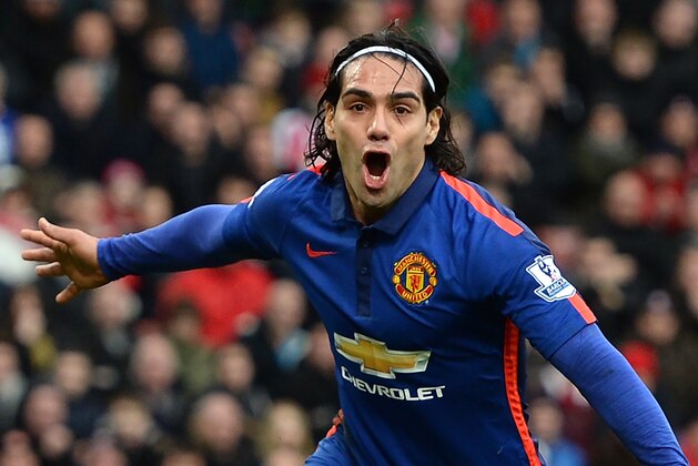 STOKE ON TRENT, ENGLAND - JANUARY 01:  Radamel Falcao of Manchester United  celebrates scoring his team's first goal during the Barclays Premier League match between Stoke City and Manchester United at Britannia Stadium on January 1, 2015 in Stoke on Trent, England.  (Photo by Gareth Copley/Getty Images)
