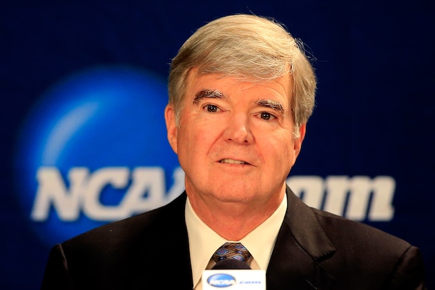 ARLINGTON, TX - APRIL 06:  NCAA President Mark Emmert speaks to the media during a press conference at AT&T Stadium on April 6, 2014 in Arlington, Texas.  (Photo by Jamie Squire/Getty Images)