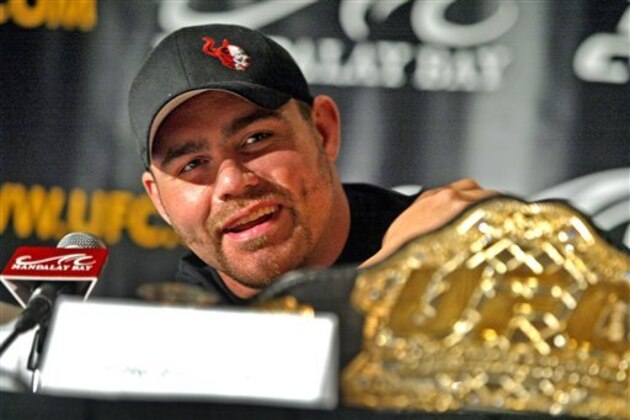 Tim Sylvia, Ultimate Fighting Championship Heavyweight Champion, speaks during the pre-fight press conference to promote the UFC 61 at the Mandalay Bay Events Center in Las Vegas on Thursday July 6, 2006. Bitter rivals Ultimate Fighting Championship Heavyweight Champion Tim Sylvia will fight former Heavyweight Champion Andrei Arlovski for the World Heavyweight Championship title at the Mandalay Bay Events Center in Las Vegas on Saturday, July 8, 2006. (AP Photo/Jane Kalinowsky)