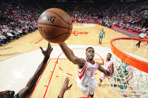 HOUSTON, TX - NOVEMBER 1:  Terrence Jones #6 of the Houston Rockets goes up for a shot against the Boston Celtics on November 1, 2014 at the Toyota Center in Houston, Texas. NOTE TO USER: User expressly acknowledges and agrees that, by downloading and or using this photograph, User is consenting to the terms and conditions of the Getty Images License Agreement. Mandatory Copyright Notice: Copyright 2014 NBAE (Photo by Bill Baptist/NBAE via Getty Images)