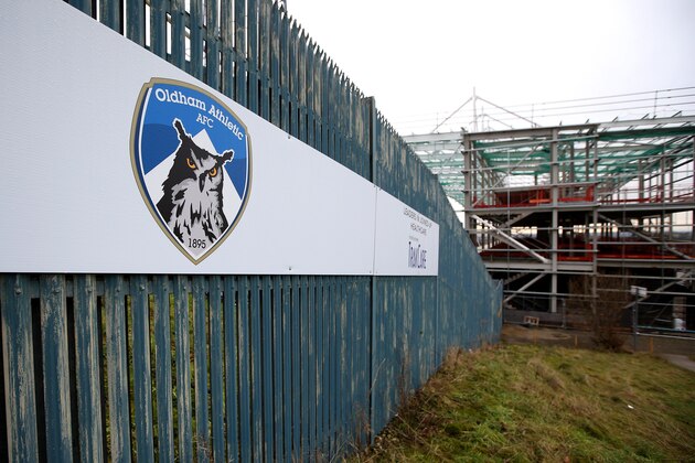 OLDHAM, ENGLAND - JANUARY 05:  General view at Oldham Athletic's Boundary Park ground on January 5, 2015 in Oldham, England.  (Photo by Jan Kruger/Getty Images)