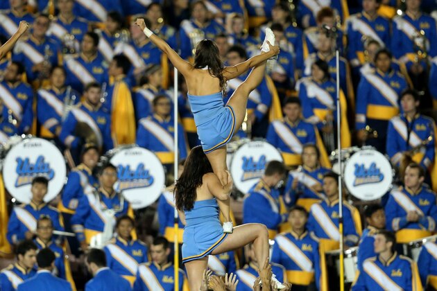 PASADENA, CA - NOVEMBER 22:   UCLA cheerleaders perform in the game between the UCLA Bruins and the USC Trojans at the Rose Bowl on November 22, 2014 in Pasadena, California.   UCLA on 38-20.  (Photo by Stephen Dunn/Getty Images)