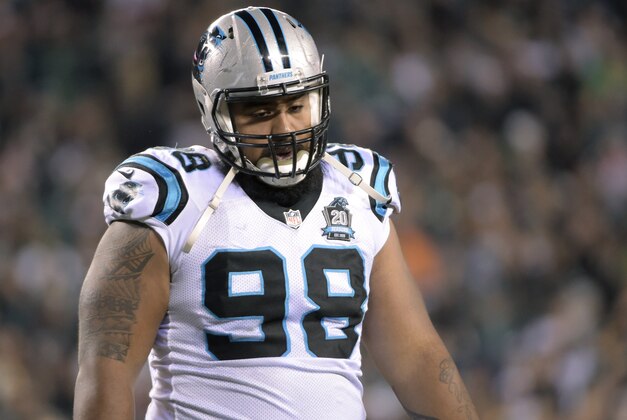 Nov 10, 2014; Philadelphia, PA, USA; Carolina Panthers defensive tackle Star Lotulelei (98) walks off the field at the end of the second quarter against the Philadelphia Eagles   at Lincoln Financial Field. Mandatory Credit: Eric Hartline-USA TODAY Sports