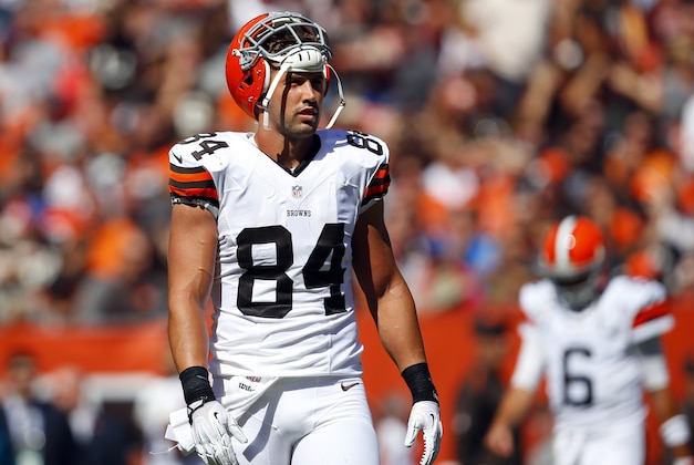 Cleveland Browns tight end Jordan Cameron (84) walks the field during an NFL game at the FirstEnergy Stadium in Cleveland on Sunday, Sept. 21, 2014. (Jeff Haynes/AP Images for Panini)