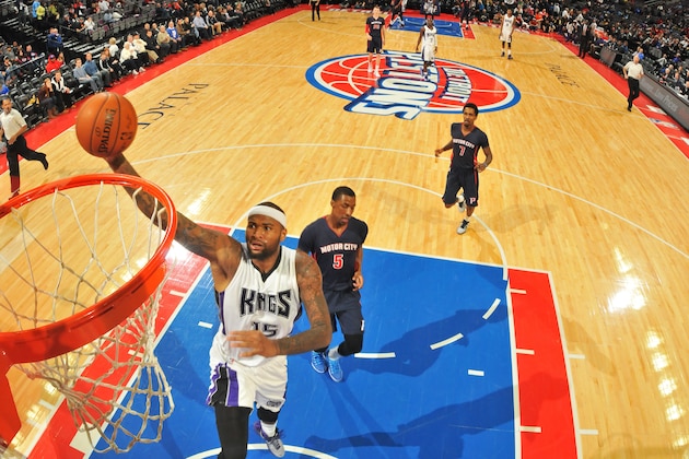 AUBURN HILLS, MI - JANUARY 4:  DeMarcus Cousins #15 of the Sacramento Kings goes up for a shot against the Detroit Pistons on January 4, 2015 at the Palace of Auburn Hills in Auburn Hills, Michigan. NOTE TO USER: User expressly acknowledges and agrees that, by downloading and or using this Photograph, user is consenting to the terms and conditions of the Getty Images License Agreement. Mandatory Copyright Notice: Copyright 2014 NBAE (Photo by Allen Einstein/NBAE via Getty Images)
