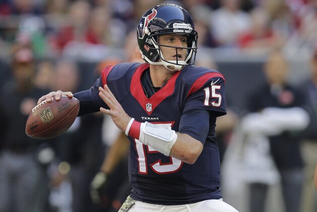 Houston Texans' Ryan Mallett throws against the Cincinnati Bengals during the first quarter of an NFL football game, Sunday, Nov. 23, 2014, in Houston. (AP Photo/Patric Schneider)