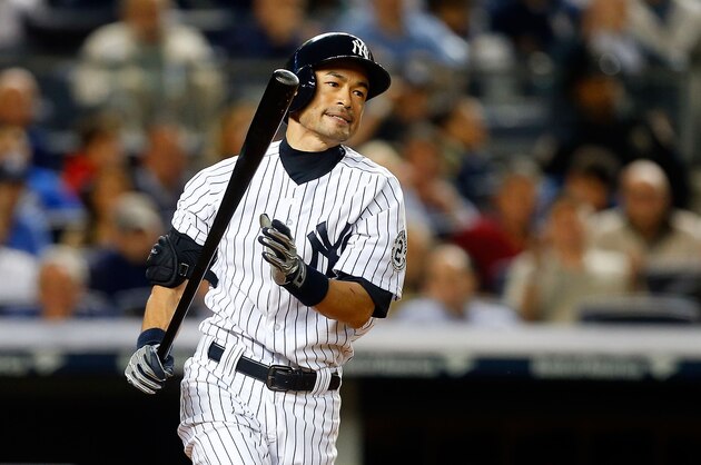 NEW YORK, NY - SEPTEMBER 23:  Ichiro Suzuki #31 of the New York Yankees reacts after striking out to end the sixth inning against the Baltimore Orioles at Yankee Stadium on September 23, 2014 in the Bronx borough of New York City.  (Photo by Jim McIsaac/Getty Images)