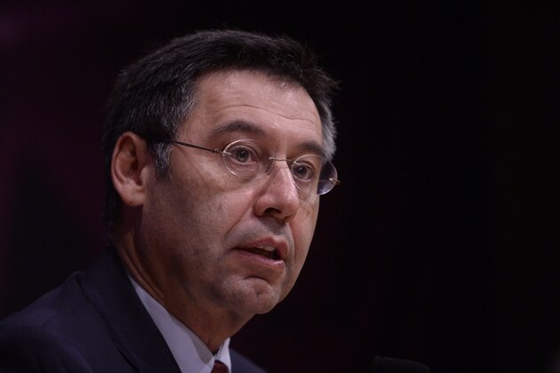 FC Barcelona's president Josep Maria Bartomeu  during a press conference at the Camp Nou stadium in Barcelona, Spain, Wednesday, Jan 7, 2015. Bartomeu has announced the club will hold a presidential election at the end of the current season. (AP Photo/Manu Fernandez)