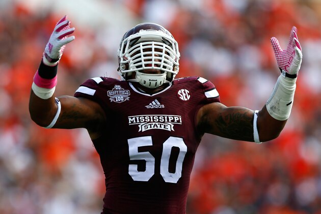 STARKVILLE, MS - OCTOBER 11:  Benardrick McKinney #50 of the Mississippi State Bulldogs against the Auburn Tigers at Davis Wade Stadium on October 11, 2014 in Starkville, Mississippi.  (Photo by Kevin C. Cox/Getty Images)