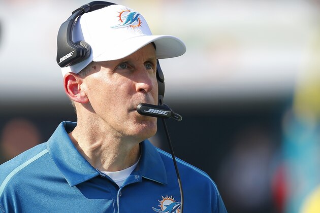 MIAMI GARDENS, FL - DECEMBER 07:  Head coach Joe Philbin of the Miami Dolphins
 looks on in the second quarter as the Dolphins met the Baltimore Ravens during a game at Sun Life Stadium on December 7, 2014 in Miami Gardens, Florida.  (Photo by Chris Trotman/Getty Images)