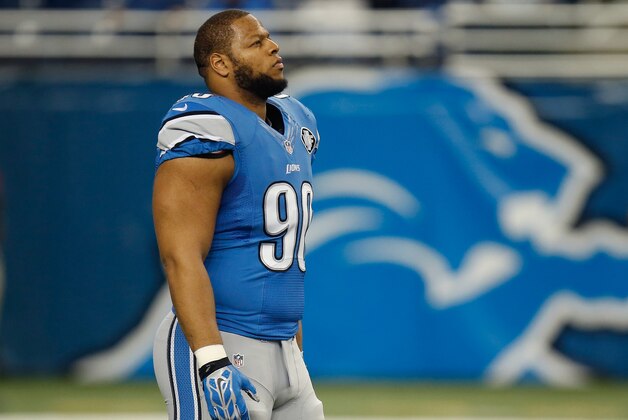 DETROIT, MI - DECEMBER 14: Ndamukong Suh #90 of the Detroit Lions participates in pre game warm ups prior to the game against the Minnesota Vikings at Ford Field on December 14, 2014 in Detroit, Michigan. (Photo by Gregory Shamus/Getty Images)