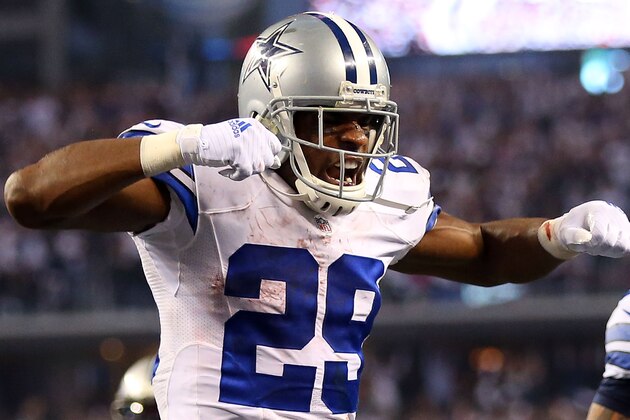 ARLINGTON, TX - JANUARY 04:  DeMarco Murray #29 of the Dallas Cowboys celebrates after running for a touchdown against the Detroit Lions during the second half of their NFC Wild Card Playoff game at AT&T Stadium on January 4, 2015 in Arlington, Texas.  (Photo by Ronald Martinez/Getty Images)