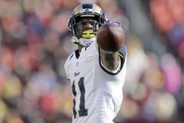 St. Louis Rams wide receiver Tavon Austin (11) points to the sidelines after a play during the first half of an NFL football game against the Washington Redskins in Landover, Md., Sunday, Dec. 7, 2014. (AP Photo/Patrick Semansky)
