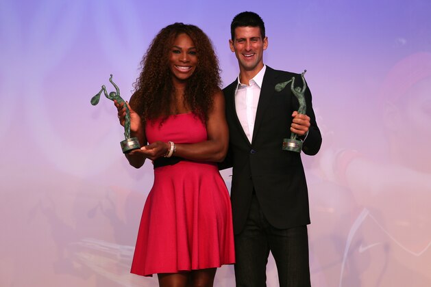 PARIS, FRANCE - JUNE 04:  Serena Williams of United States of America and Novak Djokovic of Serbia  pose with their Singles World Champion Awards during the ITF World Champions Dinner at Pavillion D'Armenonville on June 4, 2013 in Paris, France.  (Photo by Matthew Stockman/Getty Images)