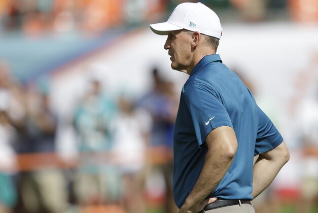 Miami Dolphins head coach Joe Philbin looks at this team practice before an NFL football game against the New York Jets, Sunday, Dec. 28, 2014, in Miami Gardens, Fla. (AP Photo/Wilfredo Lee)