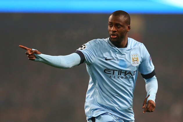 MANCHESTER, ENGLAND - NOVEMBER 05:  Yaya Toure of Manchester City celebrates scoring his team's first goal during the UEFA Champions League Group E match between Manchester City and CSKA Moscow on November 5, 2014 in Manchester, United Kingdom.  (Photo by Alex Livesey/Getty Images)