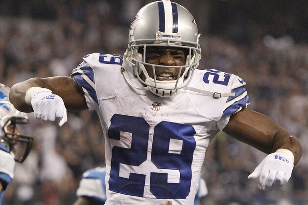 Dallas Cowboys running back DeMarco Murray (29) celebrates a touchdown run during the second half of an NFL wildcard playoff football game against the Detroit Lions, Sunday, Jan. 4, 2015, in Arlington, Texas. (AP Photo/Brandon Wade)