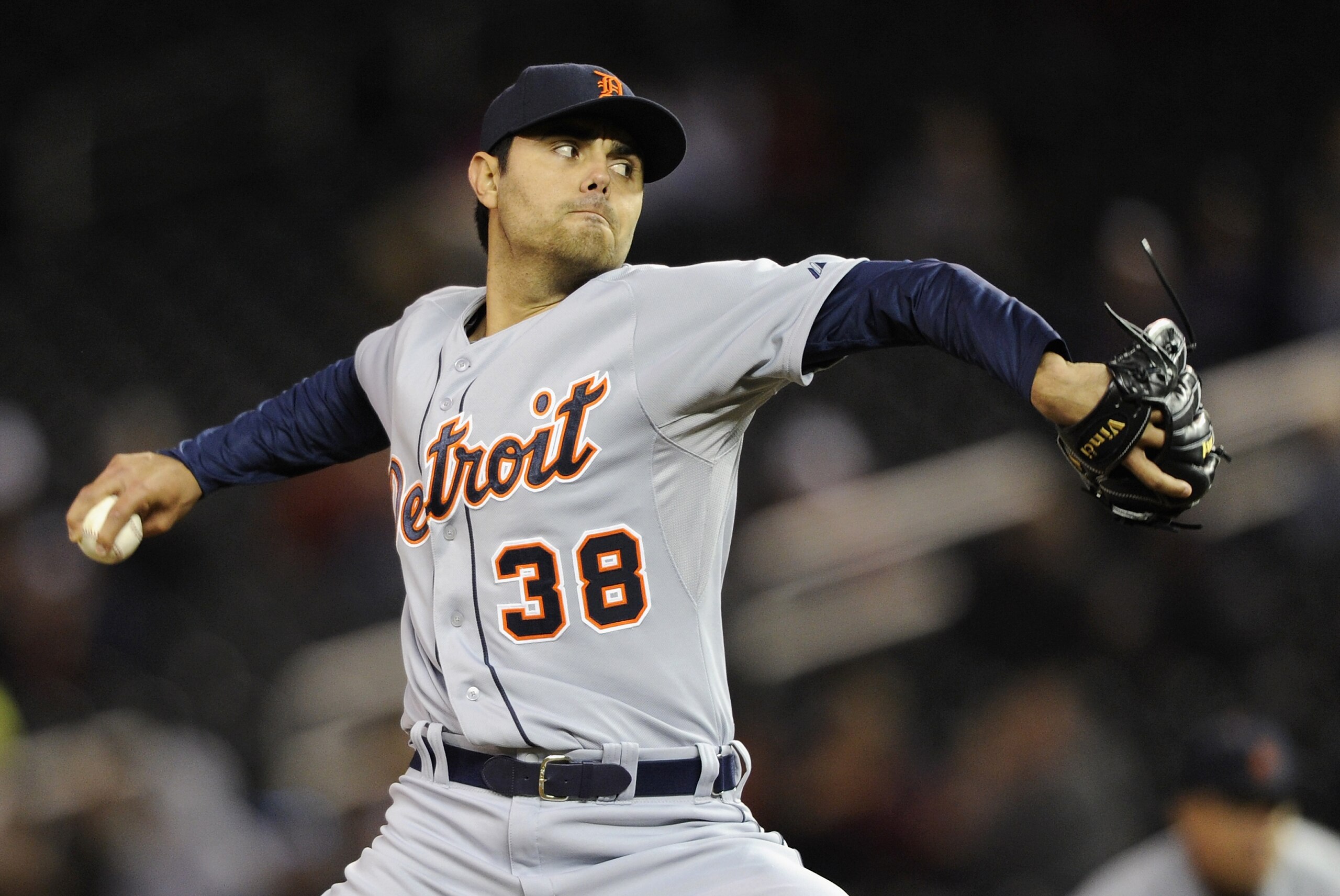 MINNEAPOLIS, MN - SEPTEMBER 15: Joakim Soria #38 of the Detroit Tigers delivers a pitch against the Minnesota Twins during the ninth inning of the game on September 15, 2014 at Target Field in Minneapolis, Minnesota. The Tigers defeated the Twins 8-6. (Photo by Hannah Foslien/Getty Images)