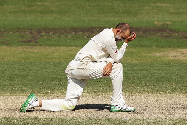 SYDNEY, AUSTRALIA - JANUARY 08:  Nathan Lyon of Australia reacts after an unsuccessful appeal during day three of the Fourth Test match between Australia and India at Sydney Cricket Ground on January 8, 2015 in Sydney, Australia.  (Photo by Matt King/Getty Images)