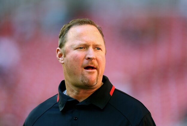 Dec 29, 2013; Phoenix, AZ, USA; San Francisco 49ers offensive line coach Tim Drevno against the Arizona Cardinals at University of Phoenix Stadium. Mandatory Credit: Mark J. Rebilas-USA TODAY Sports