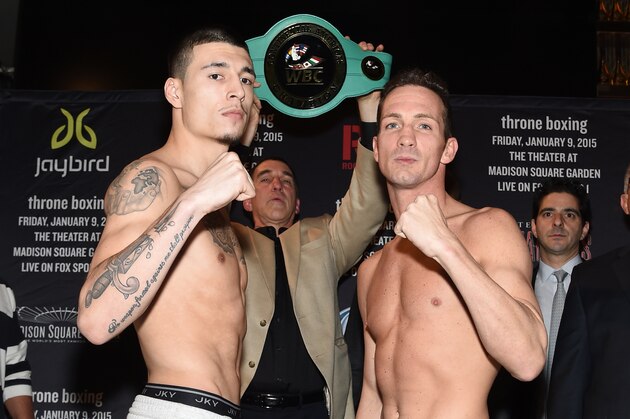 NEW YORK, NY - JANUARY 08:  Dusty Hernandez-Harrison and Tommy Rainone attend as Roc Nation Sports presents the throne boxing official weigh-in for January 9 event live on FOX Sports 1 from The Theater at Madison Square Garden on January 8, 2015 in New York City.  (Photo by Jamie McCarthy/Getty Images for Roc Nation Sports)