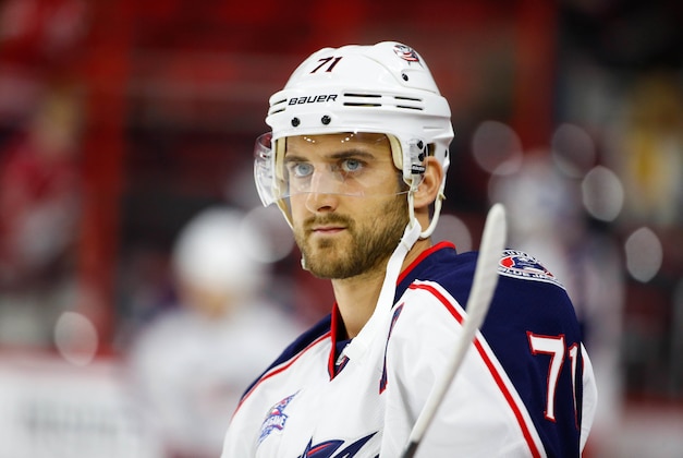 Nov 7, 2014; Raleigh, NC, USA; Columbus Blue Jackets forward Nick Foligno (71) looks on before the game against he Carolina Hurricanes at PNC Arena. The Carolina Hurricanes defeated the Columbus Blue Jackets 3-2 in overtime. Mandatory Credit: James Guillory-USA TODAY Sports Nov 7, 2014; Raleigh, NC, USA; Columbus Blue Jackets forward Nick Foligno (71) looks on before the game against he Carolina Hurricanes at PNC Arena. The Carolina Hurricanes defeated the Columbus Blue Jackets 3-2 in overtime. Mandatory Credit: James Guillory-USA TODAY Sports
