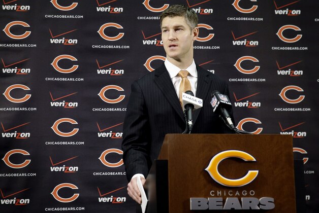Chicago Bears new general manager Ryan Pace speaks at a news conference in Lake Forest, Ill., Friday, Jan. 9, 2015. The Chicago Bears announced the hiring of Ryan Pace on Thursday as general manager, marking the club's second move at the position in three years. (AP Photo/Nam Y. Huh)
