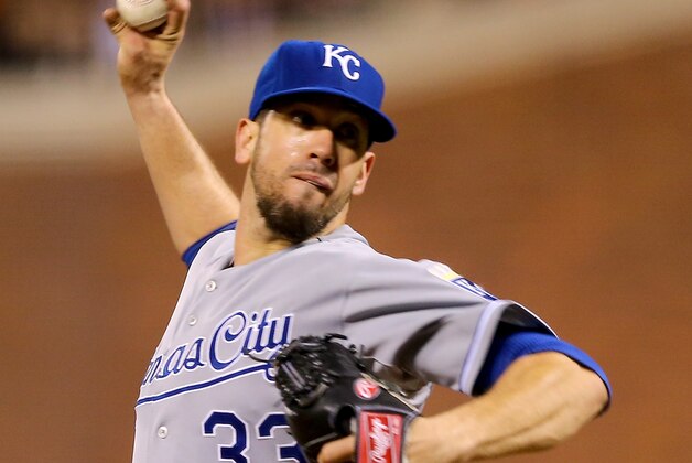 SAN FRANCISCO, CA - OCTOBER 26:  James Shields #33 of the Kansas City Royals pitches against the San Francisco Giants during Game Five of the 2014 World Series at AT&T Park on October 26, 2014 in San Francisco, California.  (Photo by Elsa/Getty Images)
