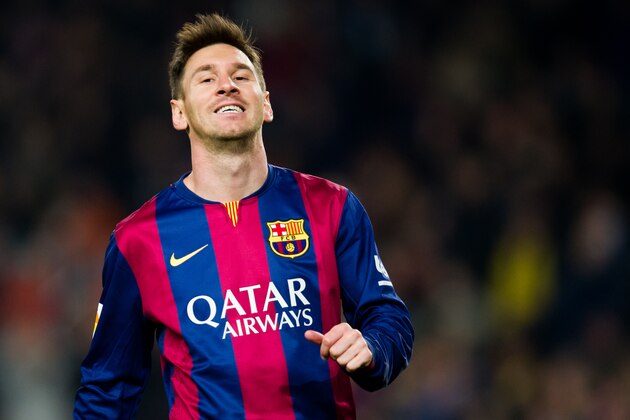 BARCELONA, SPAIN - JANUARY 11: Lionel Messi of FC Barcelona reacts during the La Liga match between FC Barcelona and Club Atletico de Madrid at Camp Nou on January 11, 2015 in Barcelona, Spain. (Photo by Alex Caparros/Getty Images)