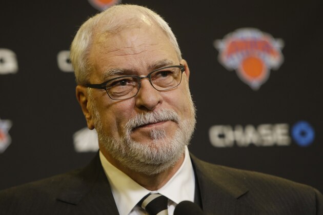 New York Knicks president Phil Jackson speaks during a news conference before an NBA basketball game against the Charlotte Hornets, Saturday, Jan. 10, 2015, in New York. (AP Photo/Frank Franklin II)