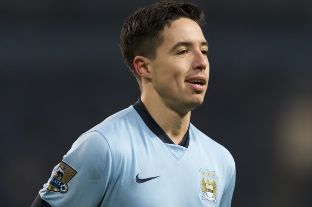 Manchester City's Samir Nasri is seen during his team's  English Premier League soccer match against Burnley at the Etihad Stadium, Manchester, England, Sunday Dec. 28, 2014. (AP Photo/Jon Super)