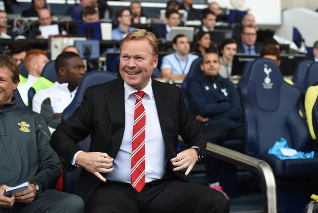 Southampton manager Ronald Koeman takes his seat ahead of their English Premier League soccer match against Tottenham Hotspur at White Hart Lane, London, Sunday, Oct. 5, 2014. (AP Photo/Tim Ireland)