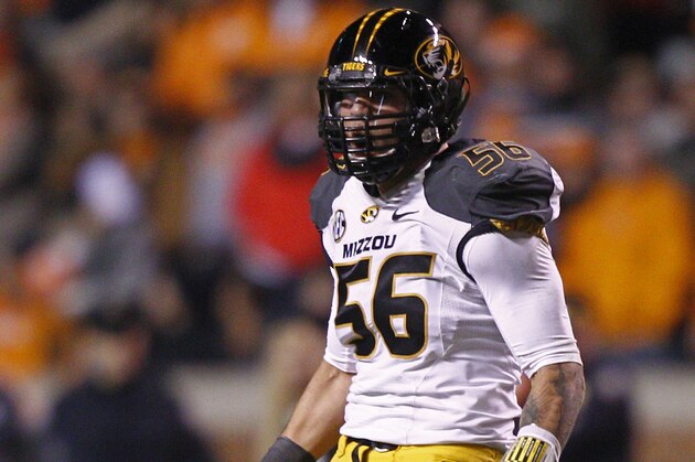 Missouri defensive lineman Shane Ray (56) in the first quarter of an NCAA college football game against Tennessee Saturday, Nov. 22, 2014 in Knoxville, Tenn. (AP Photo/Wade Payne)