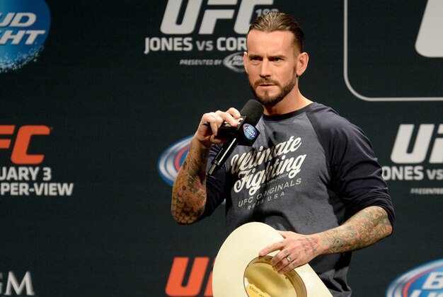 Jan 2, 2015; Las Vegas, NV, USA; Former WWE star Phil CM Punk Brooks is the featured guest for the UFC 182 Q&A session Friday evening before the start of the weigh-ins at the MGM Grand Garden Arena. Mandatory Credit: Jayne Kamin-Oncea-USA TODAY Sports