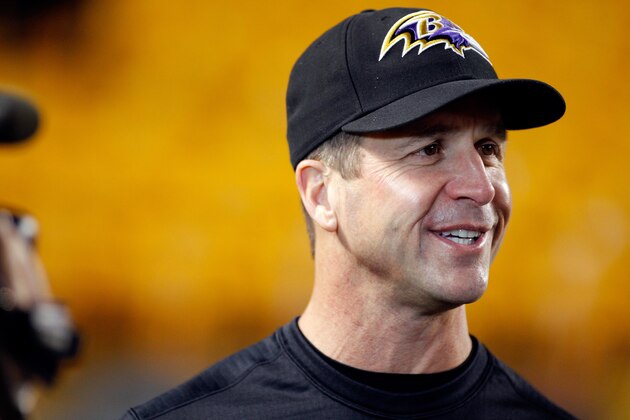 PITTSBURGH, PA - JANUARY 03: Head coach John Harbaugh of the Baltimore Ravens speaks to the media prior to the AFC Wild Card game against the Pittsburgh Steelers at Heinz Field on January 3, 2015 in Pittsburgh, Pennsylvania.  (Photo by Justin K. Aller/Getty Images)