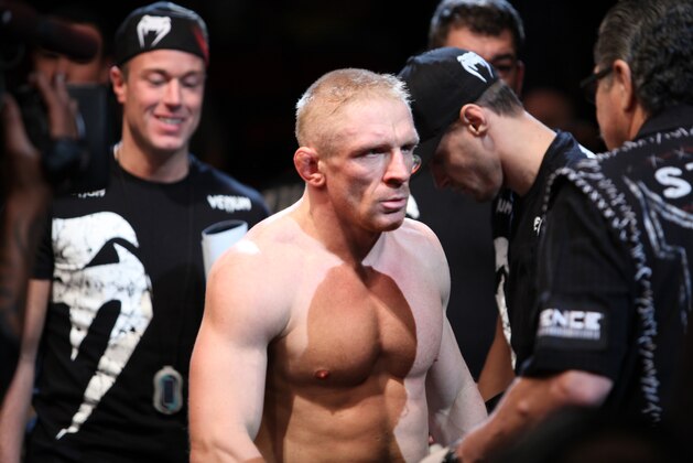 Dennis Siver before entering the Octagon against Nam Phan during a mixed martial arts bout at a UFC on FOX event in Seattle, Saturday, Dec. 8, 2012. Siver won via 3-round unanimous decision. (AP Photo/Gregory Payan)