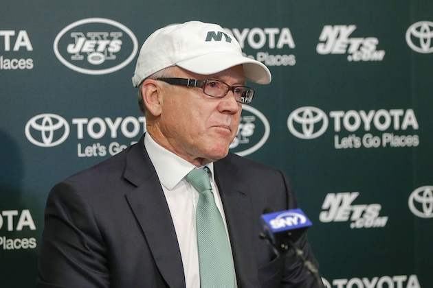 Dec 29, 2014; Florham Park, NJ, USA;  New York Jets chairman and chief executive officer Woody Johnson addresses the media regarding the dismissal of general manager John Idzik (not pictured) and head coach Rex Ryan (not pictured) at the Atlantic Health Jets Training Center. Mandatory Credit: Jim O'Connor-USA TODAY Sports