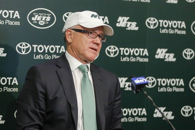Dec 29, 2014; Florham Park, NJ, USA;  New York Jets chairman and chief executive officer Woody Johnson addresses the media regarding the dismissal of general manager John Idzik (not pictured) and head coach Rex Ryan (not pictured) at the Atlantic Health Jets Training Center. Mandatory Credit: Jim O'Connor-USA TODAY Sports