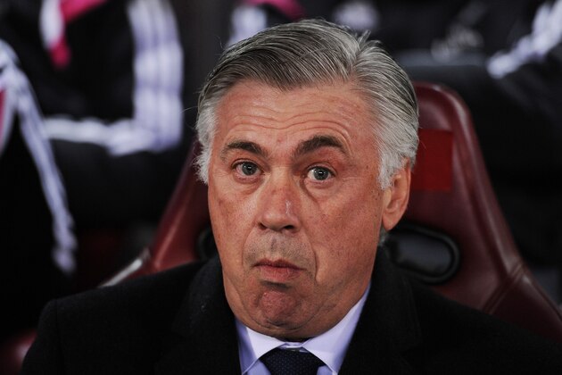 MADRID, SPAIN - JANUARY 07:  Head coach Carlo Ancelotti of Real Madrid looks on during the Copa del Rey Round of 16, First Leg match between Club Atletico de Madrid and Real Madrid at Vicente Calderon Stadium on January 7, 2015 in Madrid, Spain.  (Photo by Denis Doyle/Getty Images)