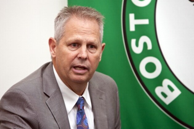 PORTLAND, ME - JUNE 21:  Danny Ainge, Celtics President of Basketball Operations, speaks at a press conference in Portland, Maine on June 21, 2012 announcing that the Celtics and Red Claws have entered into a single affiliation partnership beginning with the upcoming 2012-2013 NBA D-League season. Making the announcement at the headquarters of the Maine Red Claws in downtown Portland were Danny Ainge, Celtics President of Basketball Operations, Dan Reed, President of the NBA D-League, and Bill Ryan, Jr., Team Chairman of the Maine Red Claws. NOTE TO USER: User expressly acknowledges and agrees that, by downloading and or using this photograph, User is consenting to the terms and conditions of the Getty Images License Agreement. Mandatory Copyright Notice: Copyright 2012  (Photo by Rich Obrey/NBAE via Getty Images)