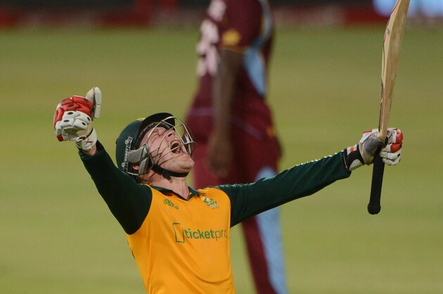 DURBAN, SOUTH AFRICA - JANUARY 14: Morne van Wyk of the Proteas celebrates his 100 runs off 70 balls during the 3rd KFC T20 International match between South Africa and West Indies at Sahara Stadium Kingsmead on January 14, 2015 in Durban, South Africa. (Photo by Lee Warren/Gallo Images/Getty Images)