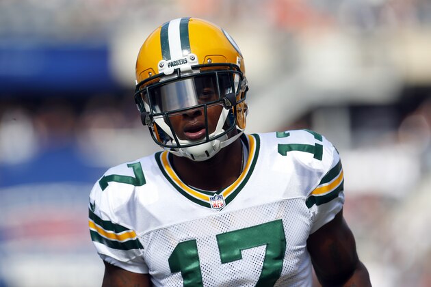Green Bay Packers wide receiver Davante Adams (17) before his NFL game against the Chicago Bears at Soldier Field in Chicago on Sunday, Sept. 28, 2014. (Jeff Haynes/AP Images for Panini)
