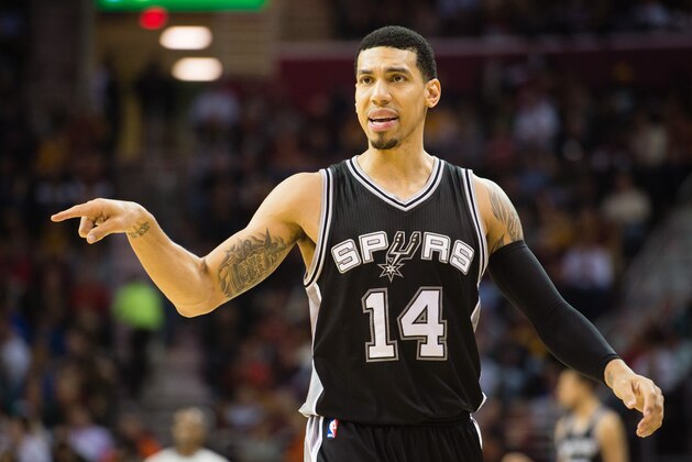 CLEVELAND, OH - NOVEMBER 19: Danny Green #14 of the San Antonio Spurs talks to his teammates during the first half against the Cleveland Cavaliers at Quicken Loans Arena on November 19, 2014 in Cleveland, Ohio. User expressly acknowledges and agrees that, by downloading and or using this photograph, User is consenting to the terms and conditions of the Getty Images License Agreement. (Photo by Jason Miller/Getty Images)
